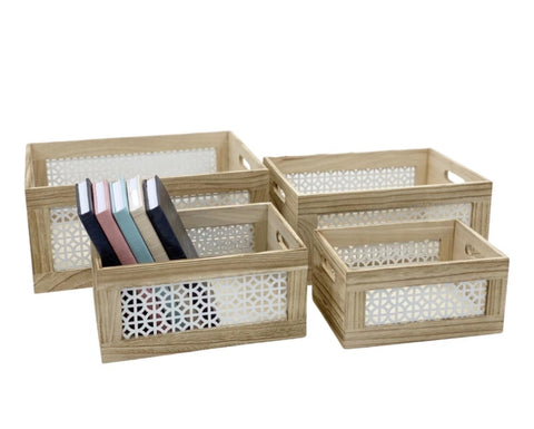Set 4 Paulownia Wood Crates 40x18cm V637-WDB32494