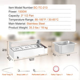 VEVOR Commercial Electric Food Warmer Countertop Buffet 3*8Qt with Glass Shield V952-SYSPBWQ312FSFY1YSV3