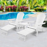 Gardeon 3PC Adirondack Outdoor Table and Chairs Wooden Sun Lounge Beach Patio White FF-BEACH-CHOT-3WH