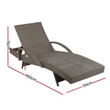 Gardeon 2PC Sun Lounge Wicker Lounger Outdoor Furniture Beach Chair Adjustable Cushion Grey&Beige FF-LOUNGE-ARM-GEX2