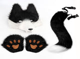 Black-White Furry Animal Cosplay Half Suit Set - Fox Mask with Detachable Fangs, Faux Fur Paws and V888-ELOSUNG56261-1