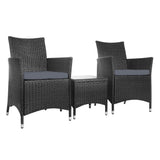 Gardeon 3PC Outdoor Bistro Set Patio Furniture Wicker Setting Chairs Table Cushion Black ODF-BISTRO-RATTAN-BK