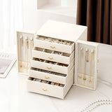 Pink 1 Large Faux Leather Jewelry Storage Box with 5 Drawers and Gold Handles - An elegant V1102-FPGSSSNH002