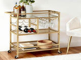Artiss Bar Cart Drinks Trolley Serving Wine Rack Glass Holder 3 Hooks 72cm Gold FUR-Z-BC-GLASS-80