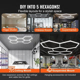 VEVOR Hexagon Garage Lights, 26400LM, 6500K 5 Grid Systems Honeycomb Hexagonal Garage LED Lights, V952-PJXCKDBS5G26FMEPWV3