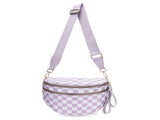 Light Purple Checkered Trendy Sling Bag - Women's Crescent Crossbody Purse with Wide Adjustable V888-ELOSUNG33408