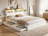 Artiss Double Bed Frame with Storage Drawers White Platform Bedframe with Bookcase Headboard WBED-F-LUMEX-D-WH-ABC