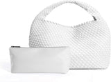 Woven Tote Bag for Women Soft Leather Handbag with Pocket V1263-JX-3502