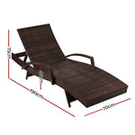 Gardeon Sun Lounge Wicker Lounger Outdoor Furniture Beach Chair Patio Adjustable Cushion Brown FF-LOUNGE-ARM-BR