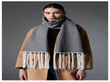 Gray Contrast Edge & Tassel Scarf - Chic Autumn/Winter Neckwear V888-ELOSUNG31030
