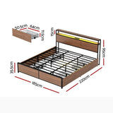 Artiss Metal Bed Frame King Size with 2-Tier Storage Headboard Metal Platform with 4 Storage Drawers MBED-C-SKY-K-BK-ABC