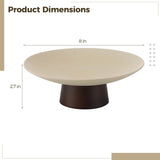 Modern Ceramic Pedestal Fruit Bowl, Shallow Serving Bowl with Wooden Base, Elevated Decorative Fruit V1192-AZ-W-18349