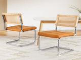 Artiss Dining Chairs Set of 2 PU Leather Rattan Cantilever Brown UPHO-C-DIN-2504-BRX2