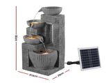 Gardeon Solar Fountains Water Features Cascading Design Polyresin 80cm Grey FOUNT-SQUARE-BOWL-4LVL