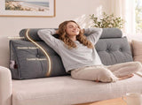 Artiss Headboard Pillow Queen Wedge Backrest Triangular with 2 Cushions Grey BED-HEAD-TRAR-Q-GY