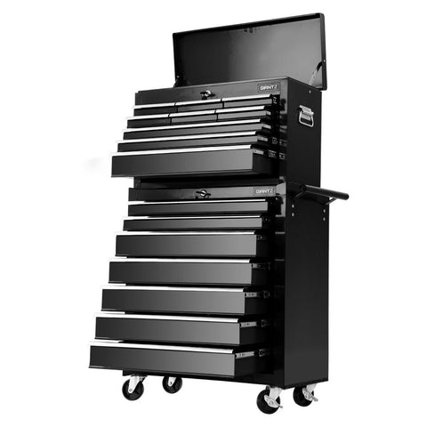 Giantz 16 Drawer Tool Box Cabinet Chest Trolley Toolbox Garage Storage Black TB-16DR-BK