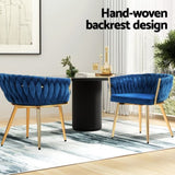 1 Set of 2 Artiss Dining Chairs Velvet Weaving Armchair Blue UPHO-C-DIN-01-VEL-BLX2