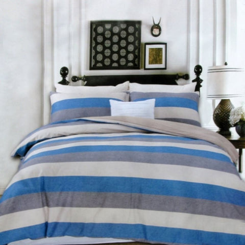 250TC Cotton Reversible Quilt Cover Set Beachy Stripes Queen V442-ATX-QUILTCS-BEACHYSTRIPES-BLUE-QS