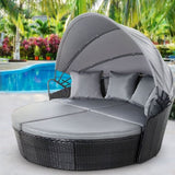 Gardeon Sun Lounge Setting Wicker Lounger Day Bed Outdoor Furniture Patio Black ODF-SUNBED-180-BK-ABC