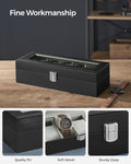 SONGMICS Watch Box for 6 Watches with Glass Lid and Removable Watch Pillows Black Synthetic Leather V227-8498101000085