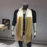 Gold Lightweight Artificial Polyester Shawl Wrap Scarf with Tassel Trim for Spring Autumn, Modern V1189-LC-DG-00005