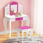 Keezi Kids Dressing Table Vanity Makeup Chair Set Wooden 3 Mirror Drawer Pink FURNI-C-3MIRROR-DOT-PK