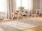 Artiss Oval Dining Table Set 3PC Space-Saving Bistro Kitchen Storage Wine Rack Natural White DSET-D-OVAL-WD