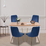 Natural Rectangular Dining Table with 4x Blue Velvet Chairs V264-DNT-409C-NTR-DNC-414V-BLU-4