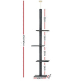 i.Pet Cat Tree 290cm Tower Scratching Post Scratcher Floor to Ceiling Cats Bed Grey PET-CAT-POLE-GR