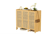 Modern Bamboo Shoe Rack Storage Cabinet with 3 Woven Rattan Doors, 5-Tier Shoe Organizer Shelf V767-JJ-ZZ1761