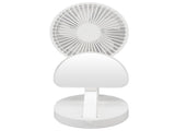 USB Desktop Fan Foldable Rechargeable Battery Makeup Mirror Function Bottom Silicone 3 Speeds White V1294-YM0523-3113220054311