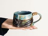 Vintage Kiln-Transmutation Ceramic Mug, Spiral Silhouette Jute Heat-Resistant Handle, Handcrafted V1232-TCSBLHZ-005