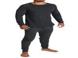 2pcs Set Mens Merino Wool Blend Long Sleeve Thermal Top & Long Johns Pants Underwear - Black V563-BB-2PCMSET-BK-M
