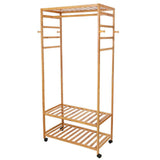169cm Mildrew-proof Bamboo Clothes Shelves Stand On Wheels Coat Shoes Bags Rack V767-X8JJZ-G1