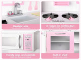 Keezi Wooden Kids Pretend Kitchen Playset with 29pc Food Set Pink White PLAY-WOOD-PRINCESS-3IN1