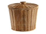 Plastic Woven Storage Baskets with Lid, Round Wicker Waste Paper Basket, Wastebasket Garbage Bin V1366-AZ2-W-05555