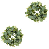 2pcs Green Eucalyptus Leaf Wreath Festival Celebration Wreath Front Door Decorative Garland V1366-AZ2-W-13650