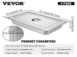 4 Pack Hotel Pan 3.7" Deep Steam Table Pan Full Size with Lid 20.8"L x 13"W Hotel Pan 22 Gauge V952-CP20X12X4YCTZ4001V0