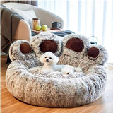 Gray Double-Strands Grey Furry Dog Bed with Paw Design, 90cm V1102-DSZ-DOG-BED-001