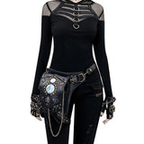 Steampunk-style Adjustable Waist Bag Retro Chains and Rivets Decoration, PU Leather Multi-function V1232-PKKB001