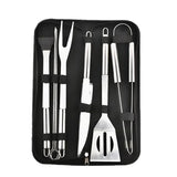 9 Piece Stainless Steel BBQ Grill Tool Set with Oxford Storage Bag for Outdoor Barbecue, Camping, V1189-LC-HW-00637