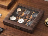Wood Grain Faux Leather Watch Storage Box - 6-Compartment Dustproof Display Case, Soft Lined V1232-FMWSBH001