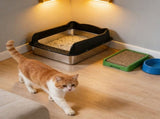 Stainless Steel Cat Litter Box Semi Enclosed High Sides Antis Scatter Odor Control Kitty Litter Pan V1366-AZ2-W-19830