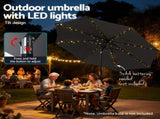Instahut Outdoor Umbrella 2.9m Market Umbrella with String Light Tilt Charcoal Shade XFEL-UMB-FLAP-LED-CO