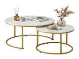 Artiss Nesting Coffee Table Set of 2 Round Marble Effect 70/50cm White & Gold FUR-V-COF-01-MBGD