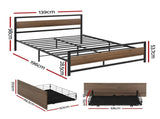 Artiss Bed Frame Double Size Metal Frame with 2 Drawers DREW MBED-C-DREW-D-DRAW