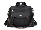 Black Chic Women's PU Leather Convertible Backpack - Anti-Theft Design, Multi-Pocket Shoulder Bag V888-ELOSUNG32729