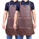 2x Pierre Cardin Professional Leather Apron Butcher Woodwork Barber Chef - Brown V563-PC3432-BROWN_2X