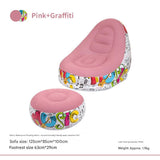 (Pink Graffiti)Portable Inflatable Sofa Chair with Ottoman - Waterproof Flocked Lazy Sofa for V888-ELOSUNG17113