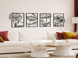Yezi Metal Wall Art 4Pcs Floral Minimalist Line Decor DECO1032